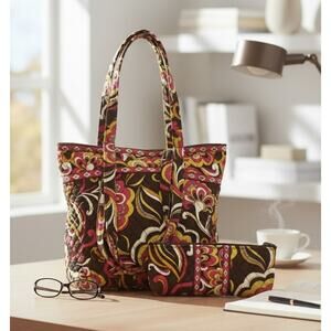 Vera Bradley Quilted Puccini Tote Bag Retired + Matching Makeup Pencil Case